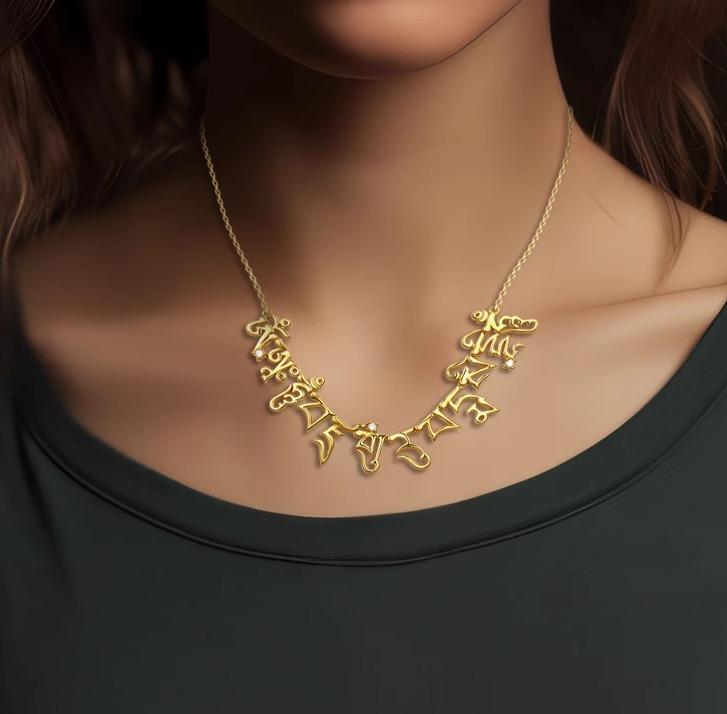 ネックレス メンズ レディース アクセサリー マントラ ペンダント チェーン ジュエリー ゴールド グリーン