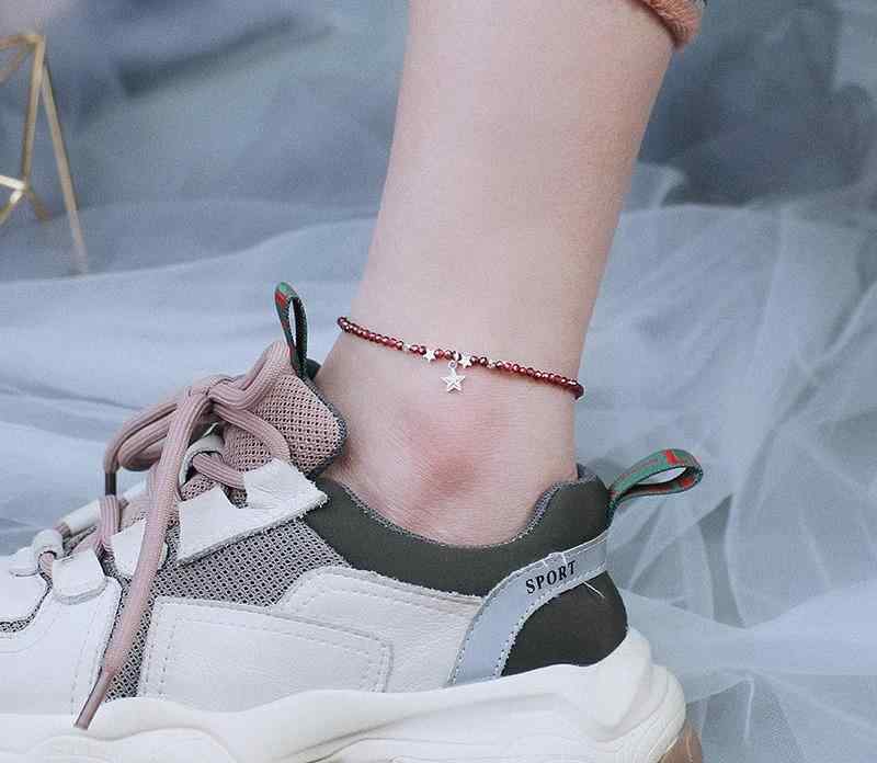 アンクレット レディース アクセサリー ジュエリー ガーネット スターリングシルバー シンプル ビーズ ギフト レッド