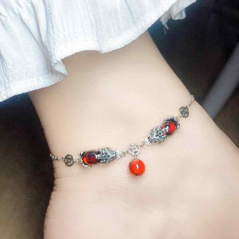 アンクレット レディース アクセサリー ジュエリー 春夏 ルビー ガーネット 貔貅 ペンダント スターリングシルバー レッド