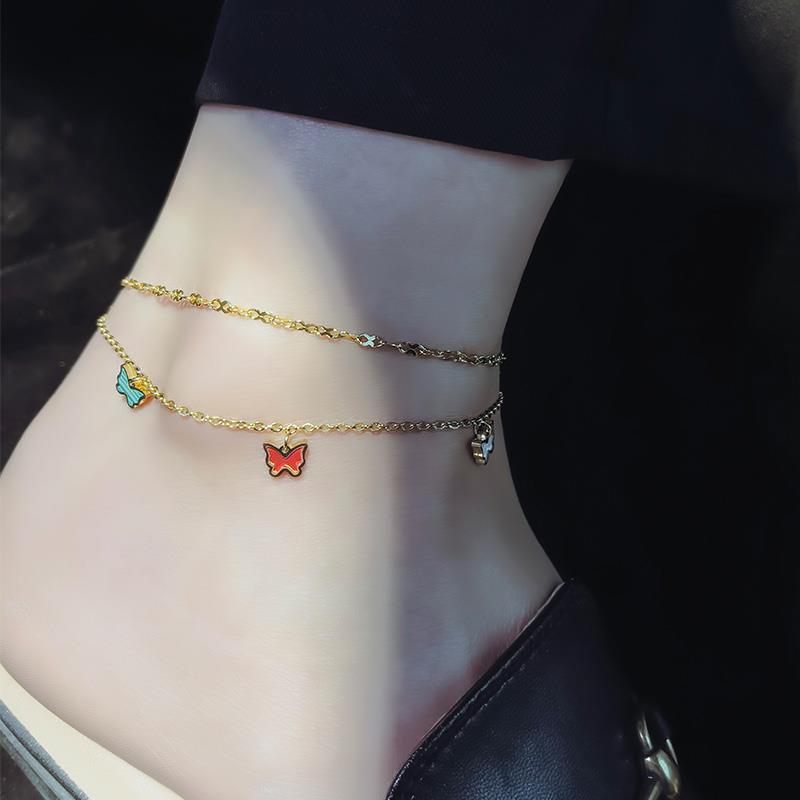 アンクレット レディース 蝶 バタフライ アクセサリー ジュエリー セクシー チタン チェーン 四つ葉 クローバー 扇形 ゴールド