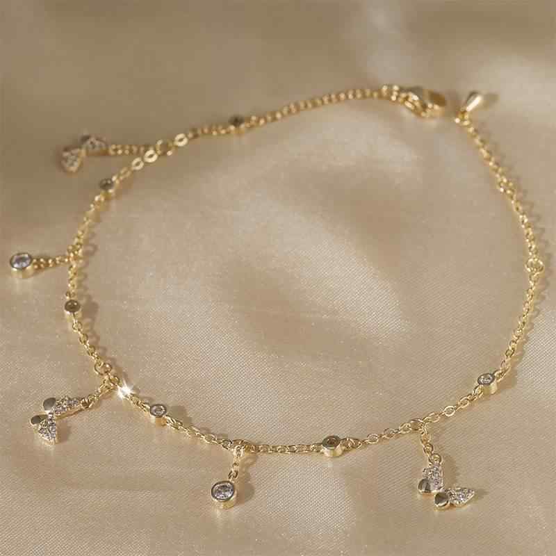 アンクレット レディース 蝶 バタフライ アクセサリー ジュエリー リボン パール ネックレス ゴールド