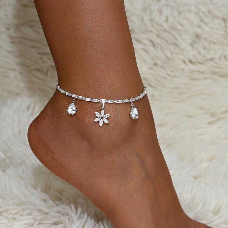 アンクレット レディース ドロップ 雪結晶 アクセサリー ジュエリー ゴージャス おしゃれ シンプル シルバー