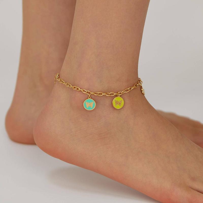 アンクレット レディース 蝶 バタフライ アクセサリー ジュエリー ブレスレット ペンダント カラフル ゴールド