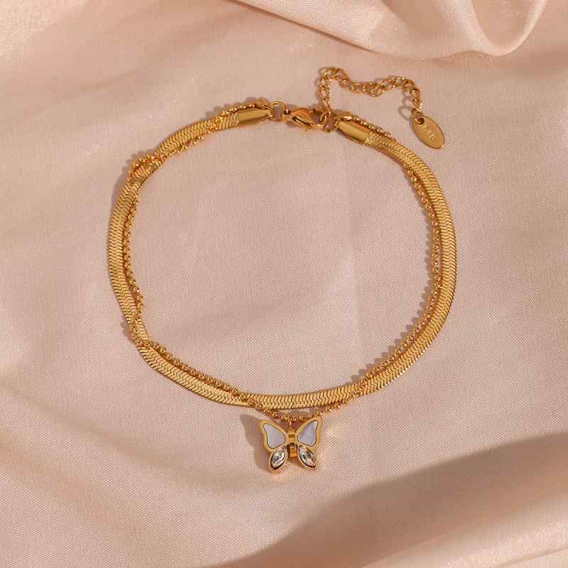 アンクレット レディース 蝶 バタフライ アクセサリー ジュエリー シンプル ファッション ビーズ チェーン ペンダント ゴールド