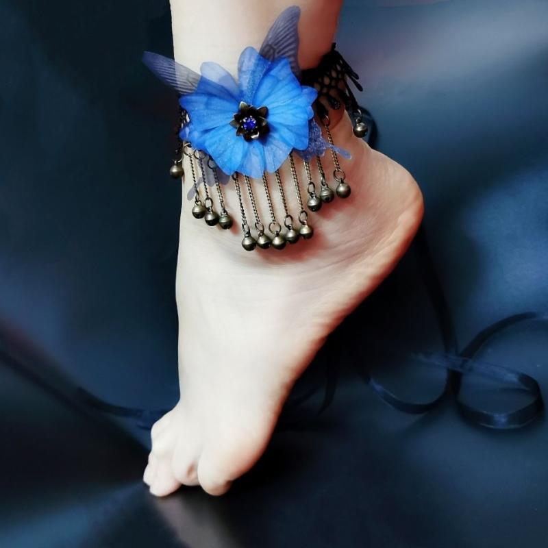 アンクレット レディース 蝶 バタフライ アクセサリー ジュエリー エスニック 鈴 レース ブルー ブラック