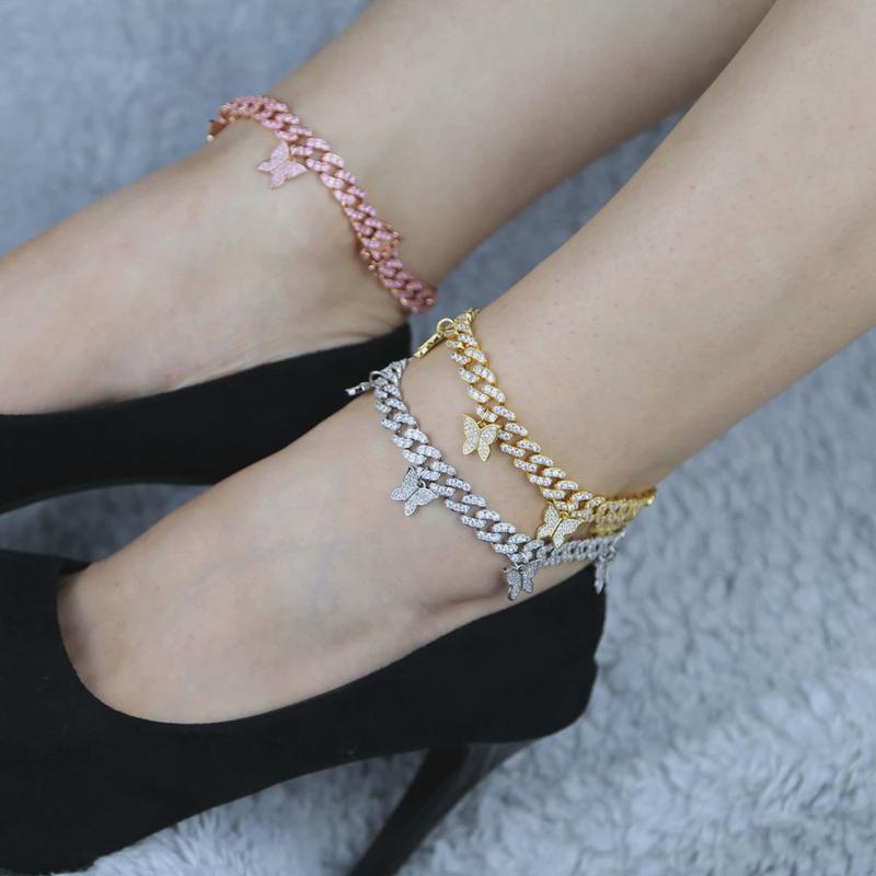 アンクレット レディース 蝶 バタフライ アクセサリー ジュエリー ジルコン チェーン ペンダント ゴールド ピンク