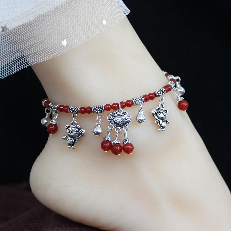 アンクレット レディース アクセサリー ジュエリー エスニック ブラックオニキス 干支 レッド ブラック