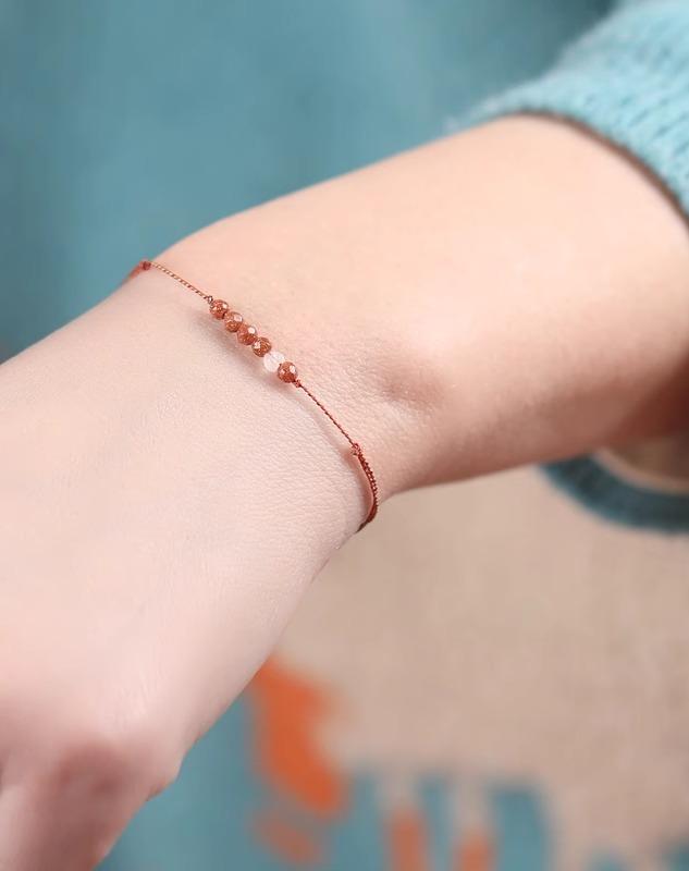 ブレスレット アンクレット レディース アクセサリー ジュエリー クリスタル サンストーン フォーチュン トランスファービーズ 編み込み ゴールド