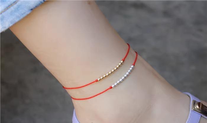 アンクレット レディース アクセサリー ジュエリー ガーネット ビーズ スターリングシルバー レッド ブラック