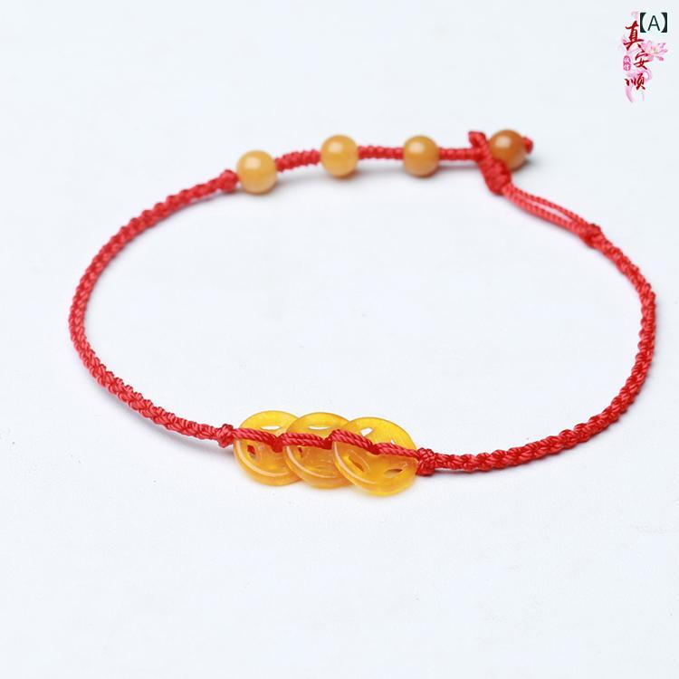 アンクレット メンズ レディース アクセサリー ジュエリー 翡翠 トパーズ 編み紐 組み紐 イエロー