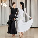 ダンス 衣装 レディース 社交ダンス ラテン 練習着 レッスンウェア パフォーマンス モダン トップス 長袖 シースルー スカート ロング丈 ワルツ ブラック ホワイト