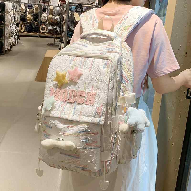 リュック キッズ 女の子 バッグ 小学生 大容量 キャンパス レジャー ジッパー ピンク 白