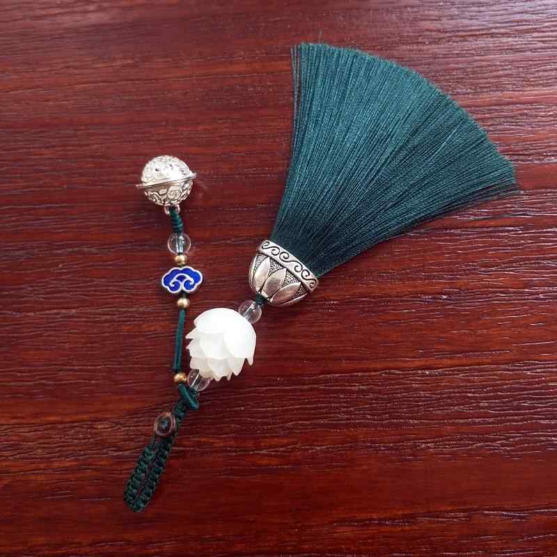 タッセル フリンジ キーホルダー アクセサリー ストラップ レトロ エスニック 中国風 鐘 バッグ グリー..