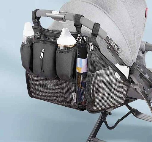 ベビーカーバッグ おしゃれ 小物入れ 収納 買い物 ハンギング 落下防止 アクセサリー サイドポケット 大容量 黒 ベビーカーバッグ おしゃれ 小物入れ 収納 買い物 ハンギング 落下防止 アクセサリー サイドポケット 大容量 黒