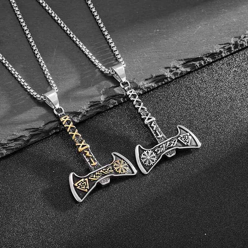 ネックレス メンズ ジュエリー エスニック アクセサリー ペンダント キーホルダー 斧 アックス レトロ ..