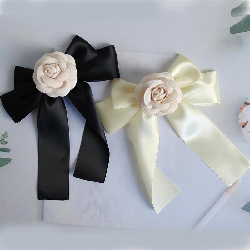 リボン ブローチ レディース 夏 ピン 装飾 韓国 ネクタイ アクセサリー ブラック ホワイト ローズ(4)