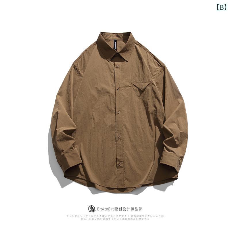 シャツ メンズ レディース おしゃれ トップス シンプル 無地 ベーシック 長袖 カジュアル 春秋 ホワイト ブラウン グリーン