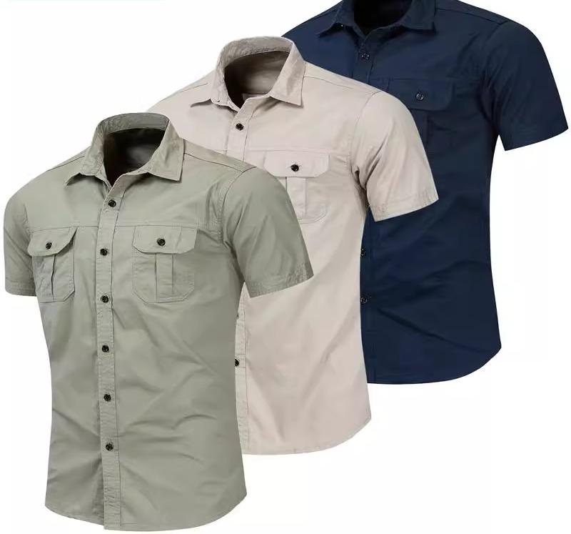 シャツ メンズ おしゃれ トップス 半袖 ミリタリー アウトドア スリムフィット ベージュ グリーン ブルー