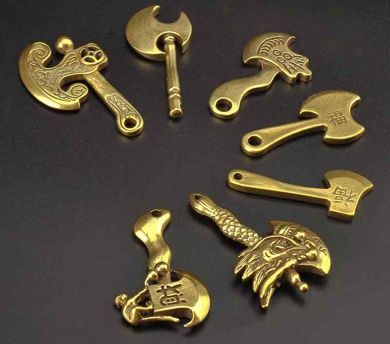 ネックレス メンズ レディース ジュエリー エスニック アクセサリー ペンダント キーホルダー 斧 アックス 真鍮 キーチェーン ギフト ゴールド