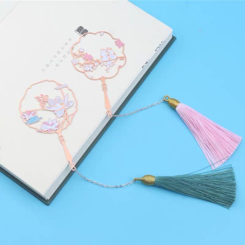 しおり 空白 おしゃれ ブックマーク 中国風 レトロ 芸術 フリンジ タッセル かわいい ギフト ピンク ゴールド