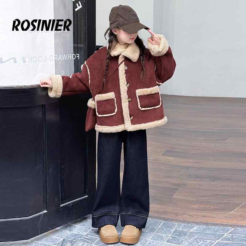 キッズ 子供 女子 カジュアル 韓国 アウター ジャケット コート 長袖 厚手 ボア ベルベット スエード ..