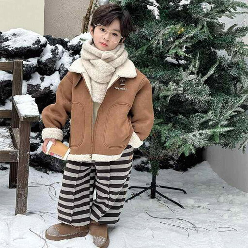 キッズ 子供 男子 カジュアル アウター ジャケット コート 長袖 厚手 ボア ベルベット スエード フリース ブラウン キッズ 子供 男子 カジュアル アウター ジャケット コート 長袖 厚手 ボア ベルベット スエード フリース ブラウン
