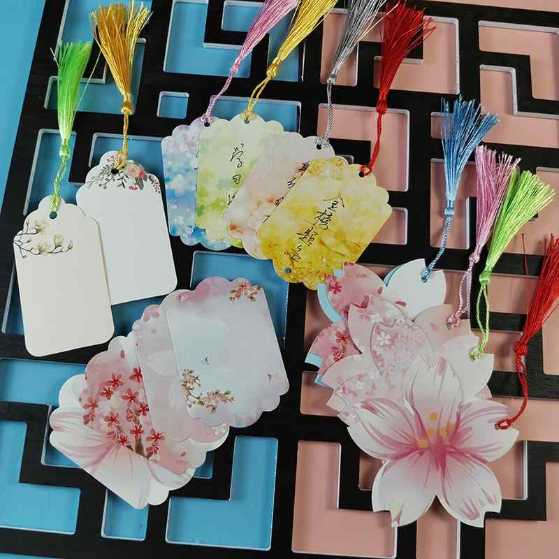 しおり 空白 おしゃれ ブックマーク 短冊 中国風 カラフル ファンタジー フラワー DIY フリンジ タッセル ギフト グリーン