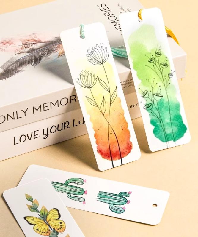 しおり 空白 おしゃれ ブックマーク 短冊 手書き DIY フリンジ タッセル 植物 透明 ステッカー ホワイ..