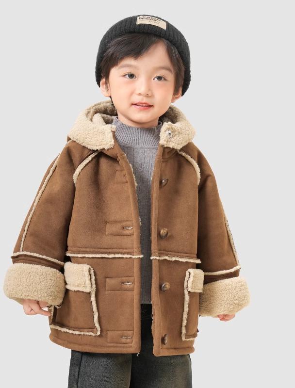キッズ 子供 男の子 カジュアル アウター ジャケット コート ボア スエード フード付き 保温 防寒 ブラ..