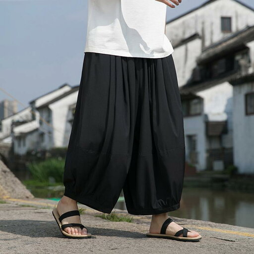 ワイドパンツ シャツ メンズ ガウチョパンツ 夏 薄手 中国風 大きいサイズ ストレート カジュアル 九分丈 セット ブラック ホワイト ワイドパンツ シャツ メンズ ガウチョパンツ 夏 薄手 中国風 大きいサイズ ストレート カジュアル 九分丈 セット ブラック ホワイト
