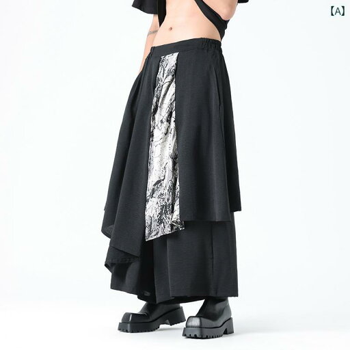 ワイドパンツ メンズ ガウチョパンツ 夏 中国風 カジュアル ウエストゴム ブラック ホワイト ワイドパンツ メンズ ガウチョパンツ 夏 中国風 カジュアル ウエストゴム ブラック ホワイト