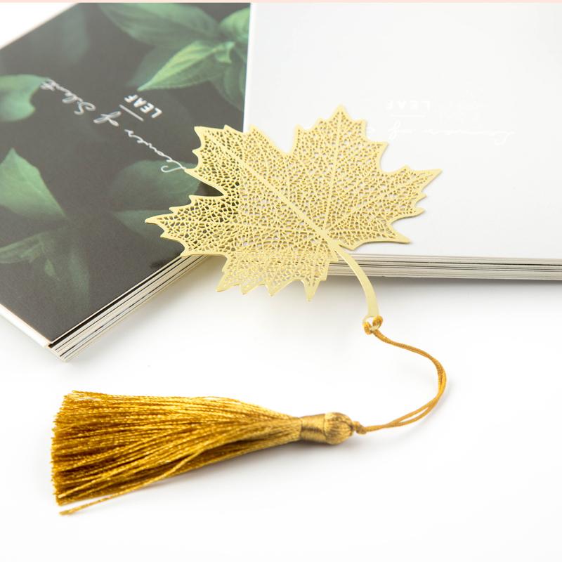 しおり 金属 おしゃれ ブックマーク タッセル 学生 真鍮 文房具 ビーズ 彫刻 ゴールド イチョウ ウートン