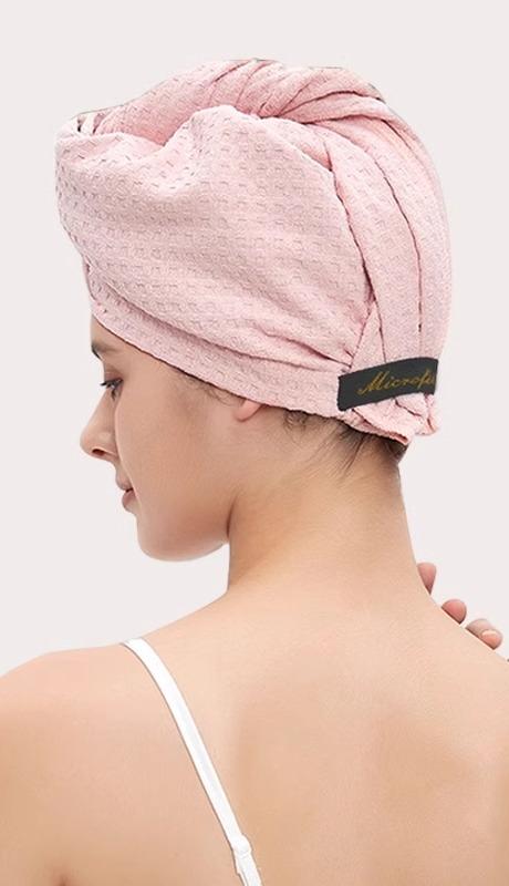 ヘアドライタオル キャップ 大人 ワッフル 吸収性 通気性 速乾 ターバン シャワースカーフ ブルー ピンク