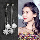 925シルバー 水晶 氷花 パール イヤリング レディース レディース用 韓国 スイート ロング シンプル 雪の結晶 耳飾り 百搭