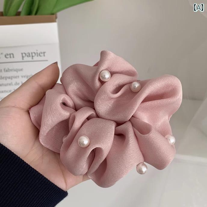 シュシュ ヘアゴム パール ヘアアクセサリー レディース 夏 ヘアリング ヘッドロープ ピンク ブラック ネイビー