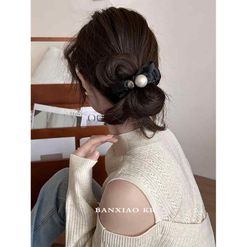 シュシュ ヘアゴム パール ヘアアクセサリー レディース 蝶結び ヘアリング ポニーテール ヘッドバンド フラワー ブラック