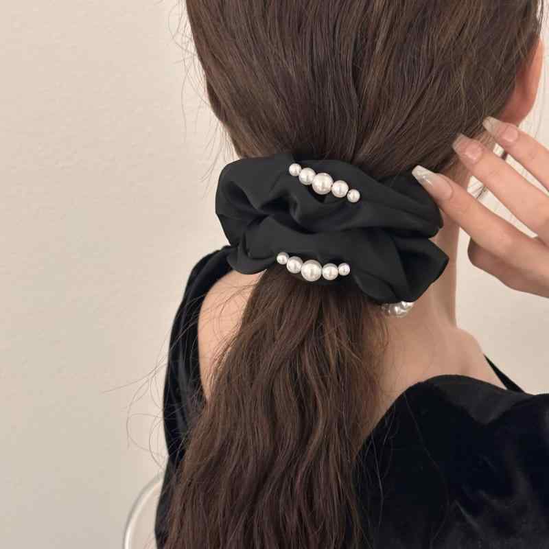 シュシュ ヘアゴム パール ヘアアクセサリー レディース ポニーテール フラワーボール ヘッド ヘアリング ピンク ブラック カーキ