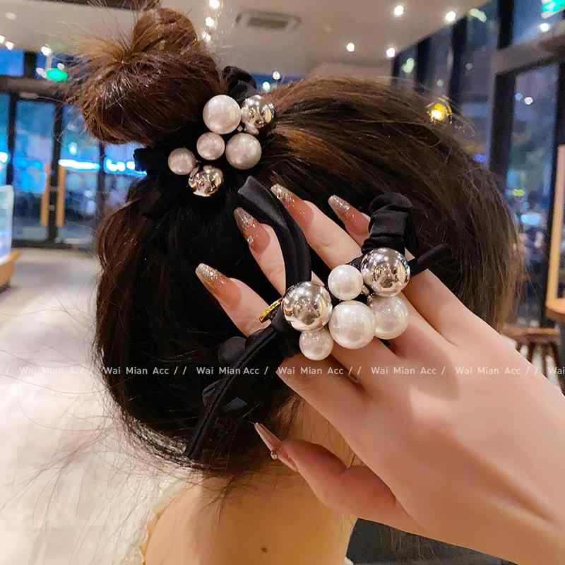 シュシュ ヘアゴム パール ヘアアクセサリー レディース ヘアバンド 韓国 ポニーテール ヘッド ゴムバンド ホワイト