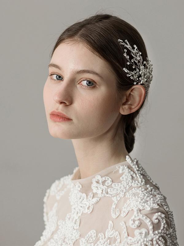 パール ヘアアクセサリー レディース パール フラワーブライダル ラインストーン ウェディング シルバー