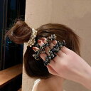 ヘアゴム パール ヘアアクセサリー レディース クリスタル ヘアバンド ポニーテール ブラック ホワイト