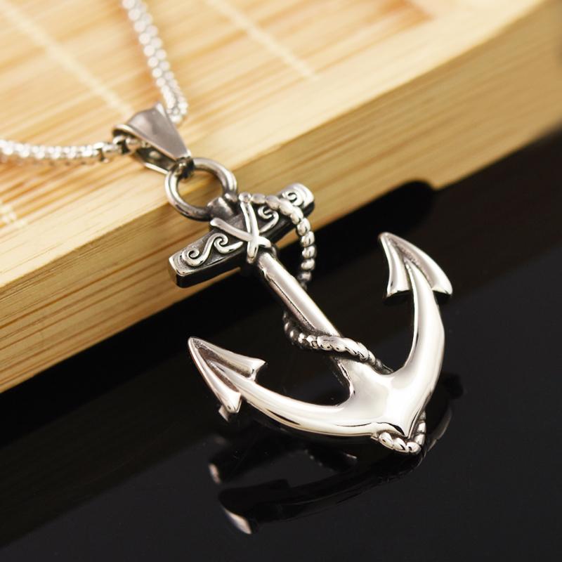 チタン鋼 レトロ 船錨 ネックレス メンズ用 韓国 ファッション 海賊 ペンダント アクセサリー 首飾り ..