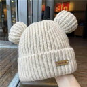 ニット帽 レディース 熊耳 ウール 帽子 秋冬 保温 耳あて かわいい 冷え対策