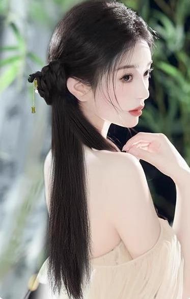 ウィッグ ポニーテール つけ毛 ロング レディース 中国風 軽量 クリップ レトロ チャイナドレス 黒 茶