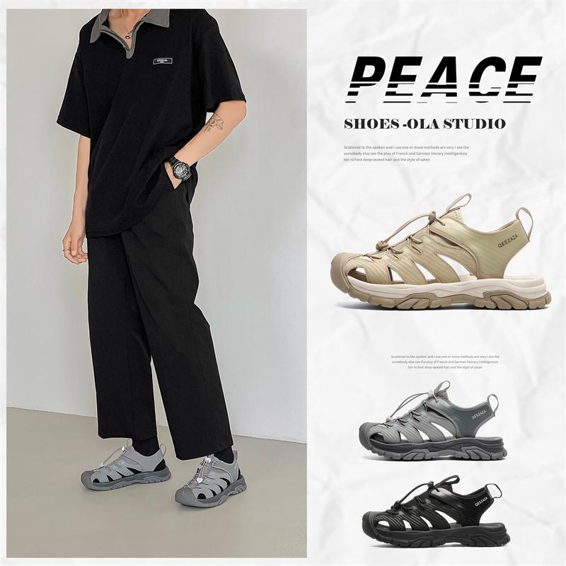 靴 メンズ サンダル 夏 滑り止め 耐摩耗 アウトドア レジャー スポーツ 海 岩場 ビーチ 厚底 ブラック カーキ