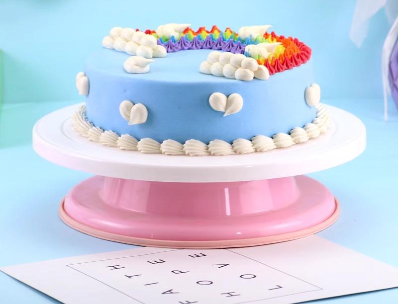 ケーキ 回転台 デコレーション お菓子作り プラスチック ターンテーブル ベーキング ツール トレイ ピンク