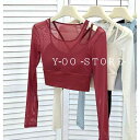 ピラティス ウェア 長袖 ヨガ スポーツウェア トレーニング フィットネス レディース シック ショルダー メッシュ 白 水色 赤