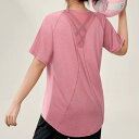ヨガ ウェア レディース 背中開き スポーツウェア トレーニング フィットネス ピラティス トップス Tシャツ ブラ レギンス 半袖 ラウンドネック セットアッ...