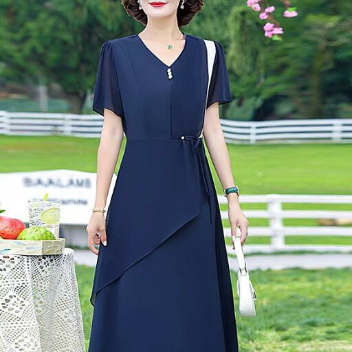 ワンピース レディース 春夏 ミセス 婦人 きれいめ 上品 40代 50代 シフォンスカート 半袖 Vネック ロング丈 ネイビー ブラウン ワンピース レディース 春夏 ミセス 婦人 きれいめ 上品 40代 50代 シフォンスカート 半袖 Vネック ロング丈 ネイビー ブラウン