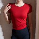 ヨガ ウェア レディース 背中開き スポーツウェア トレーニング フィットネス ピラティス トップス Tシャツ 半袖 通気性 速乾 ランニング レッド ブラック...