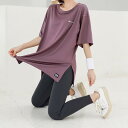 Tシャツ レディース スウェット トップス 夏 無地 フィットネスウェア 半袖 ラウンドネック ロング丈 レギンス セット フレアパンツ 速乾 ゆったり スポー...
